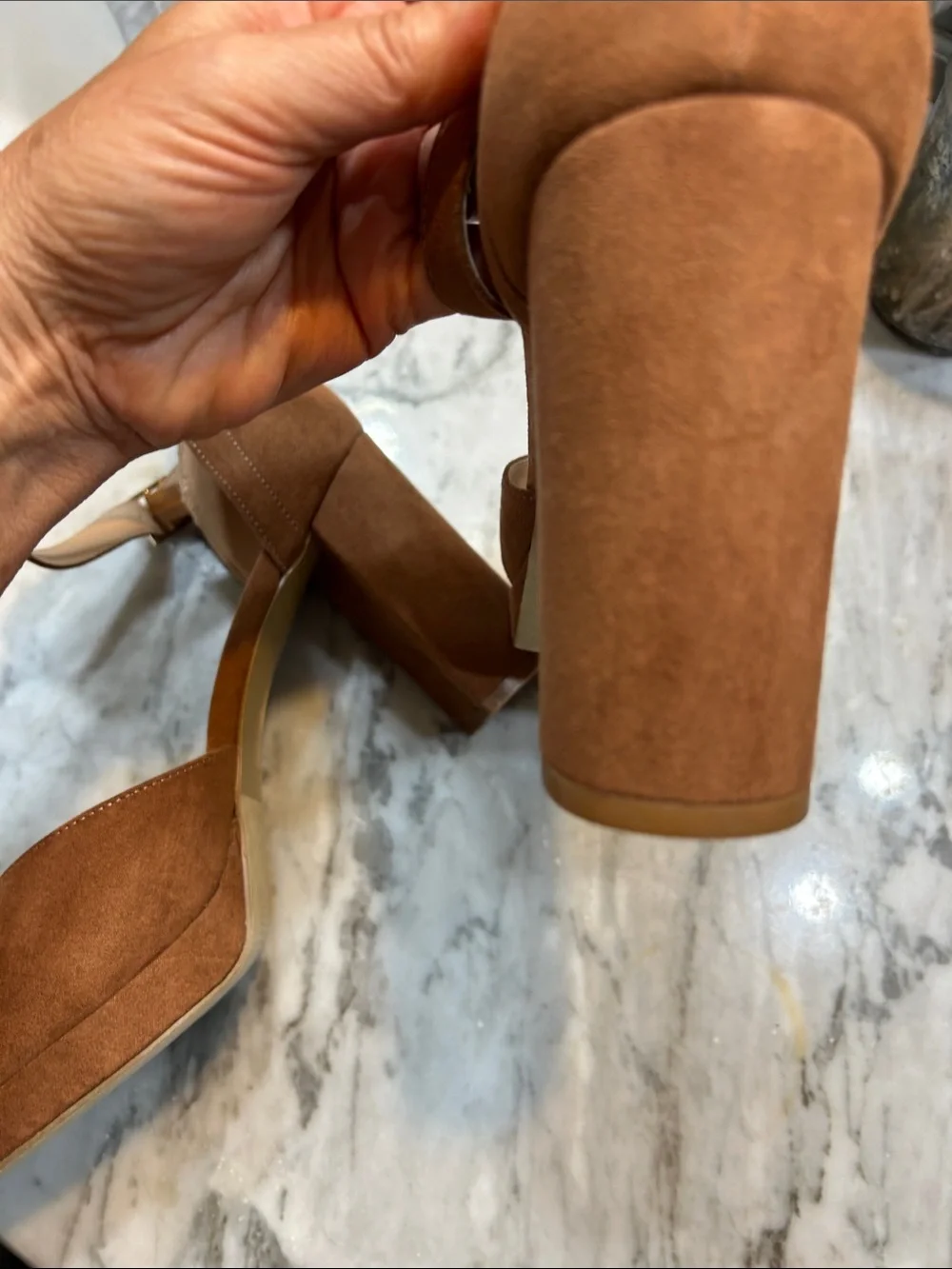 LOFT Tan Suede Ankle-Strap Block Heels